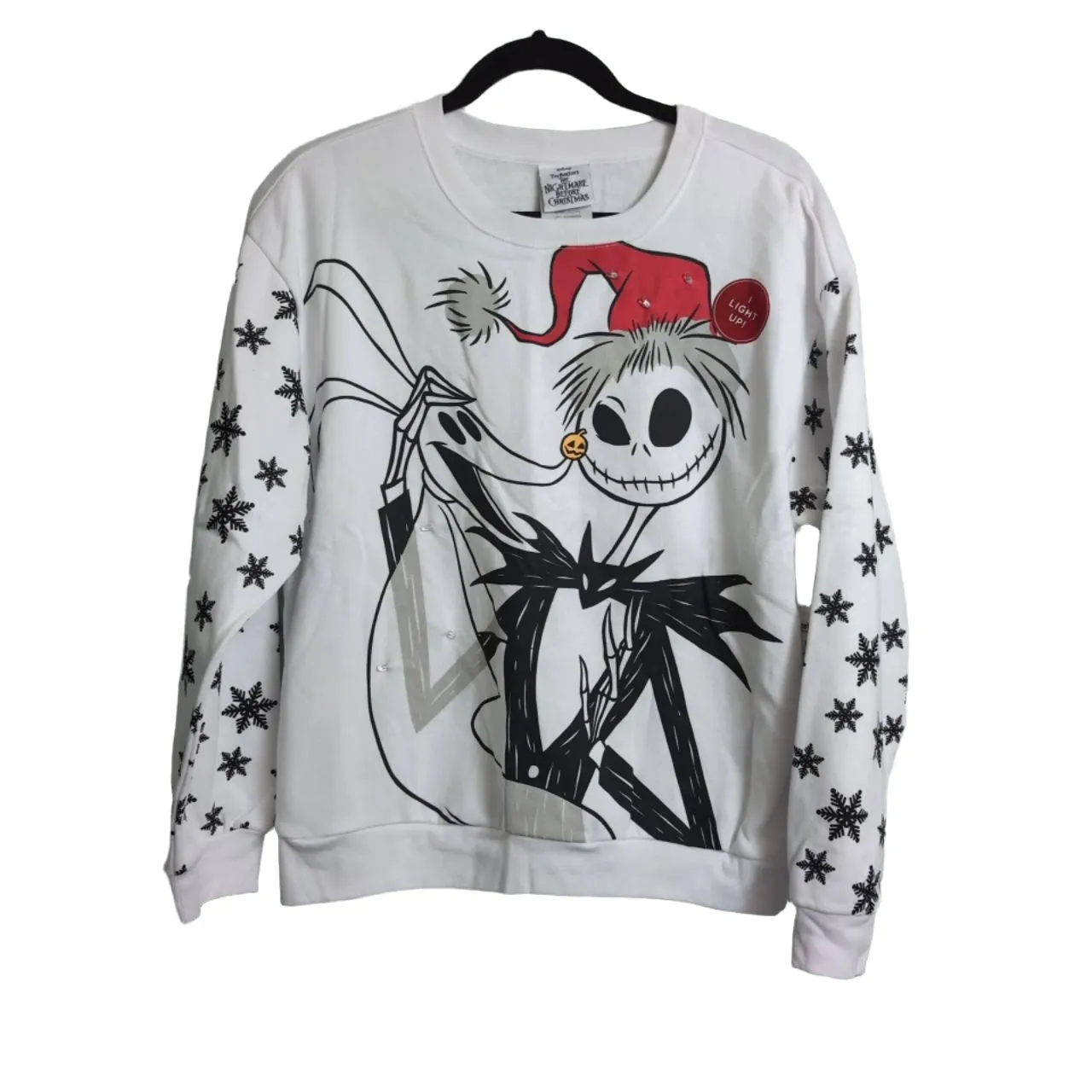 NWT Disney White Light Up Jack Skellington Christmas Crewneck Sweatshirt M 7/9 - Image 2