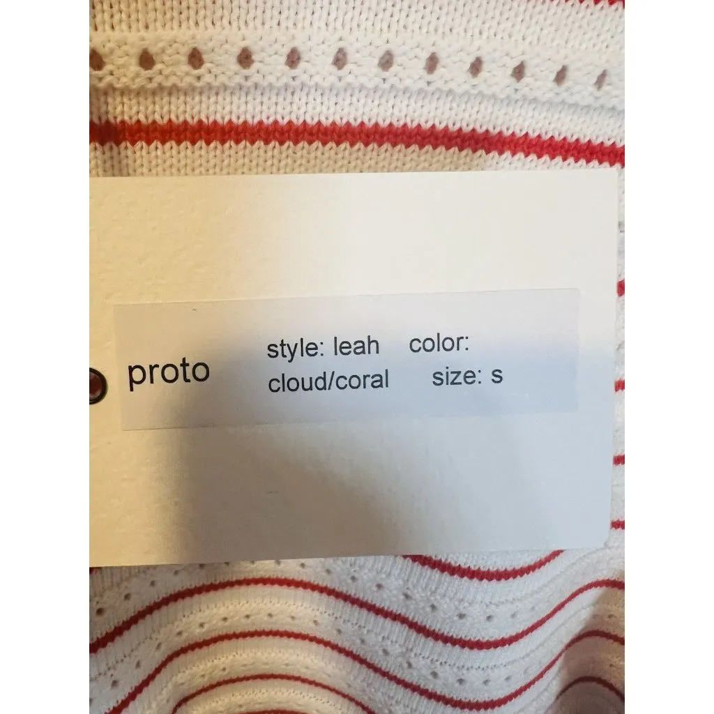 27 Miles Malibu Leah Cotton Striped Eyelet Sweater Small Crew Neck Coral White - Image 5