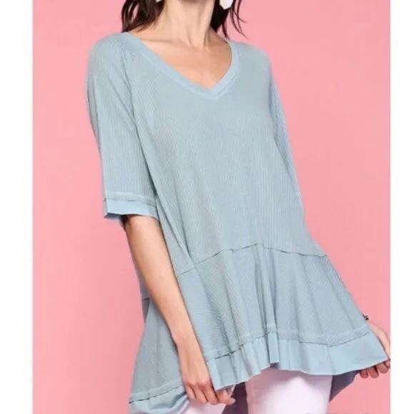 Raglan Sleeve Hi Low Top‎ Blue Size L - Image 4