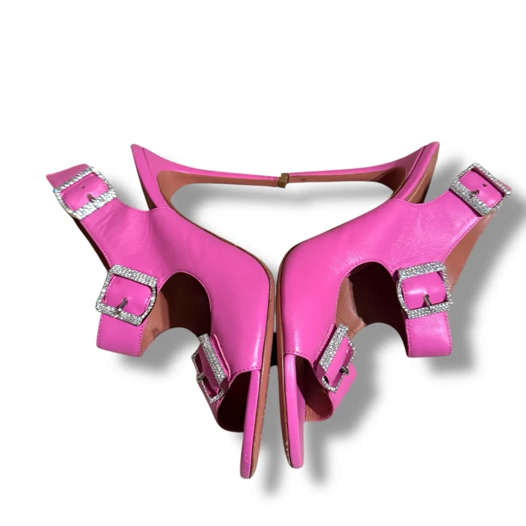 Amina Muaddi Marni Hot Pink Rhinestone Buckle Heel Sandals Sz EU 38.5 / US‎ 8.5 - Image 3