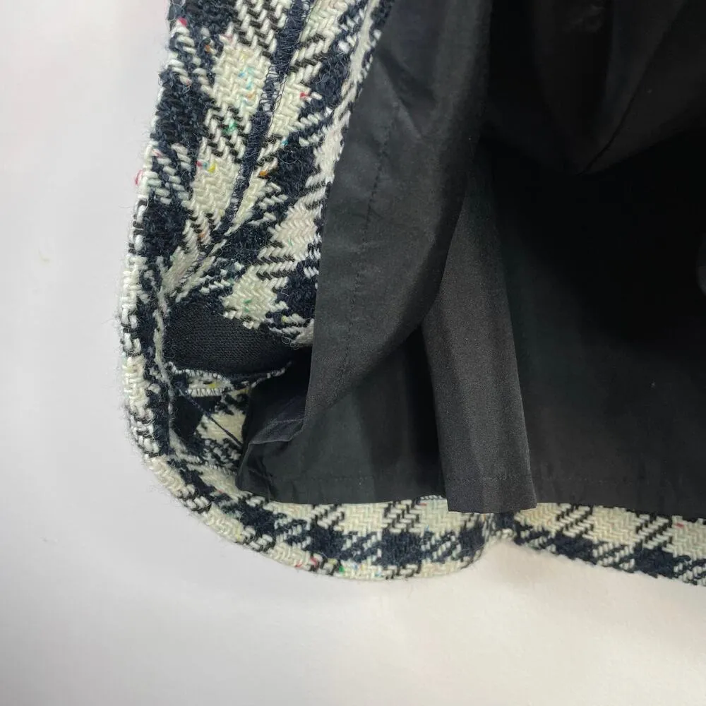 Houndstooth Plaid Wool Blend Pleated Classic Preppy Skirt Black Women 14 - Image 7