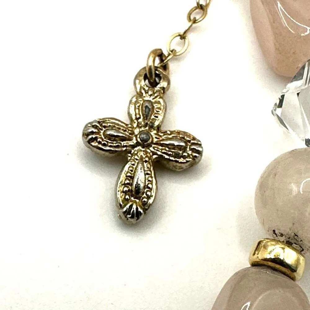 Rose Quartz crystal cross charm bracelet Pink - Image 5