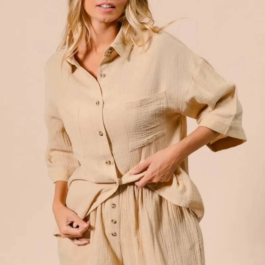 BiBi Crinkle Gauze Shirt and Short Set Size L - Image 4