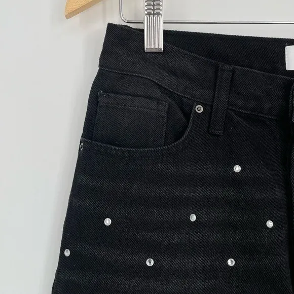 Simple Society Womens High Rise Whimsigoth Embellished Black Frayed Jeans 27 - Image 3