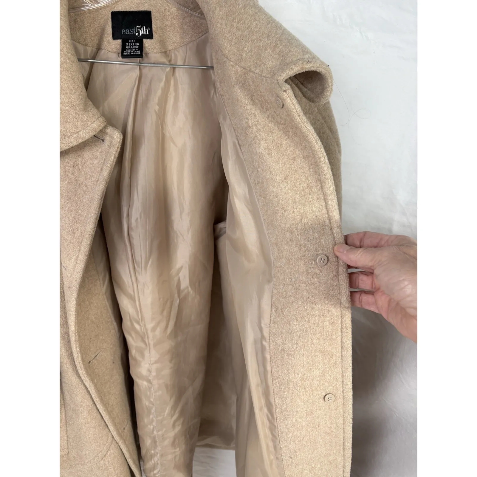 East‎ 5th Women's Wool Blend Coat Size 3Xl Beige Button Front Mid Length Pockets - Image 5