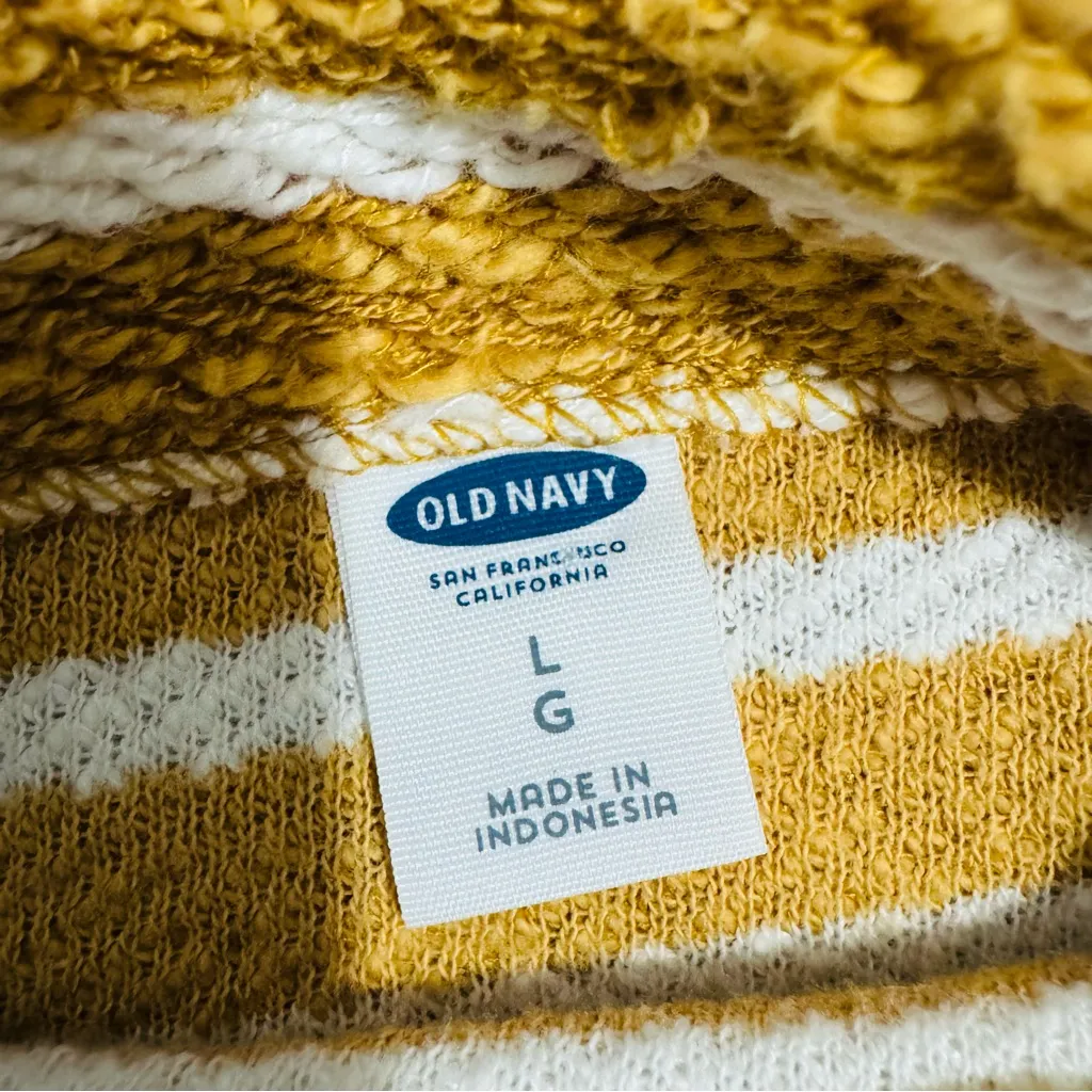 Old Navy Women Mustard and White Striped Long‎ Sleeve Relaxed Sweater Size L - Image 8
