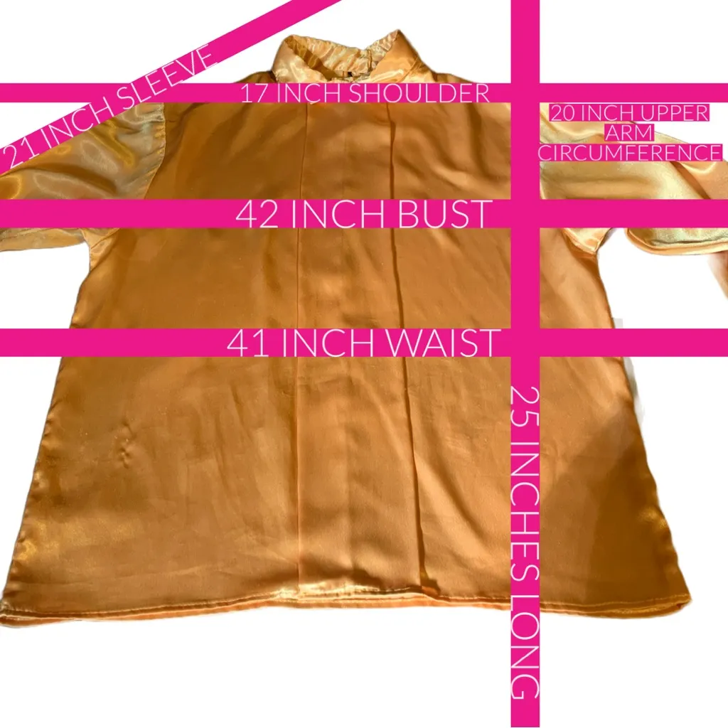 VINTAGE 1980'S GOLDEN YELLOW SATIN COLLECTIBLES BY MARC DANIEL BLOUSE (9/10) - Image 11