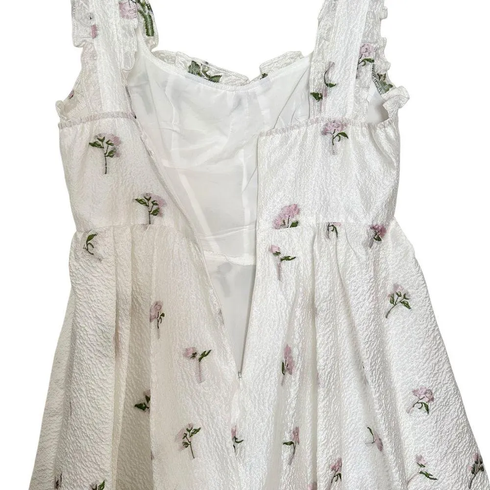 Cider Romance Me Mini Floral White Bubble Hem Dress - Size Large NEW - Image 5