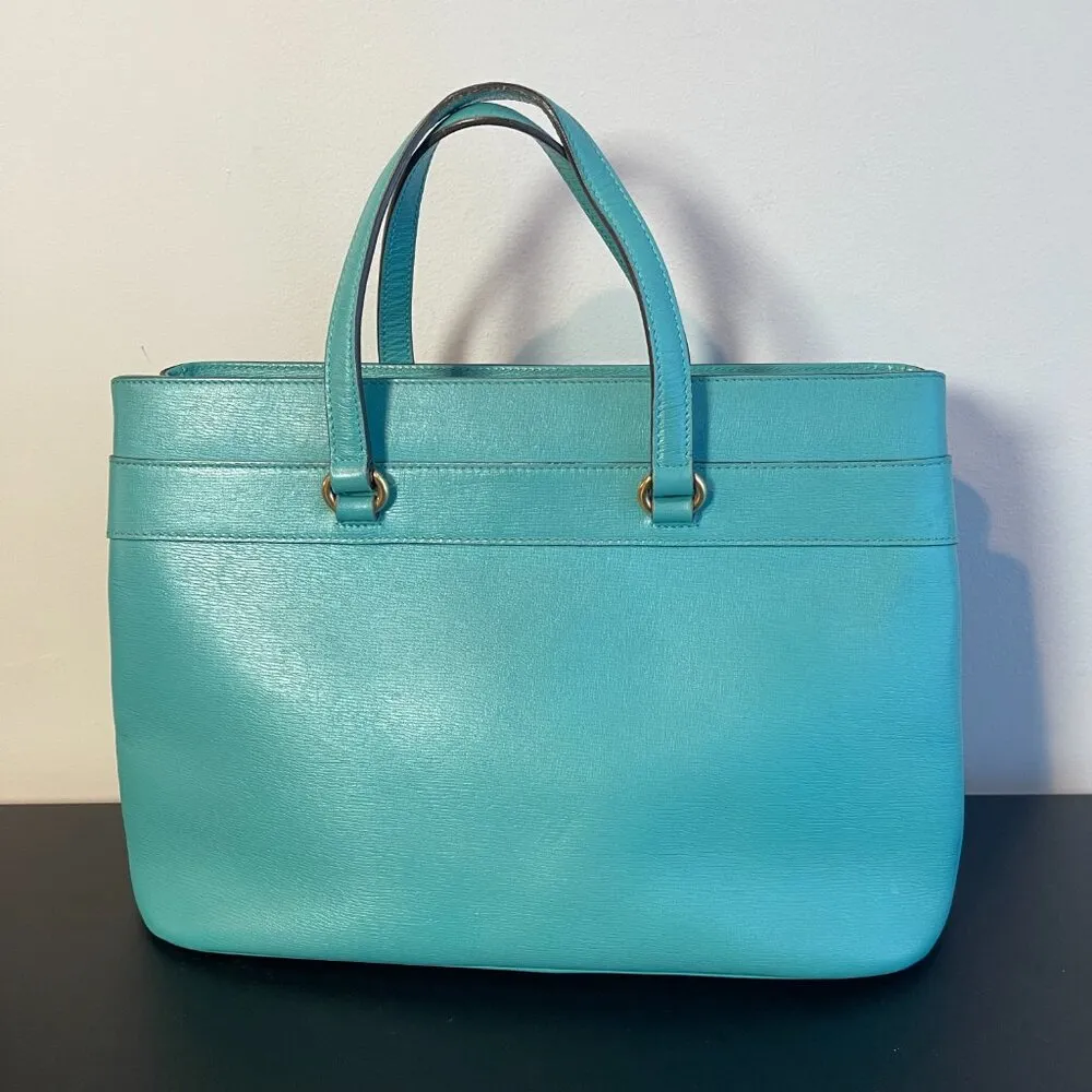 Gucci Calfskin Medium Bright Bit Top Handle/Shoulder Tote, Turquoise - Preowned - Image 2