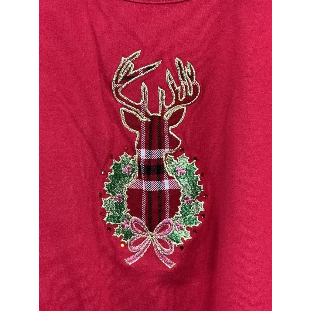 Womans Gloria Vanderbilt Long Sleeve Pullover Christmas T Shirt XXL Red - Image 2