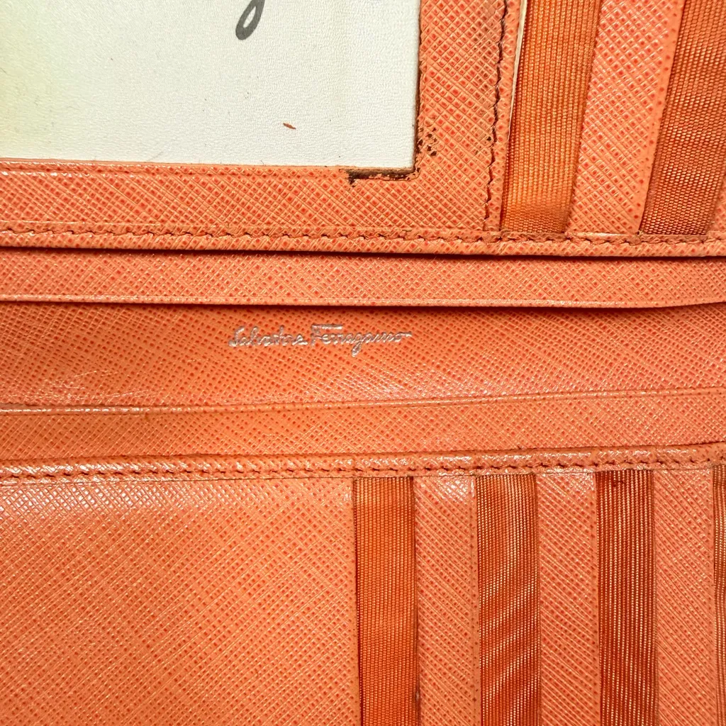 Salvatore Ferragamo Vintage Gancini Wallet Peach Saffiano Leather - Image 10