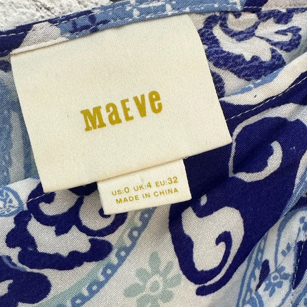 ANTHRO MAEVE CLANA BLUE WHITE RUFFLE SLEEVE BOHO VNECK TOP 0 - Image 5