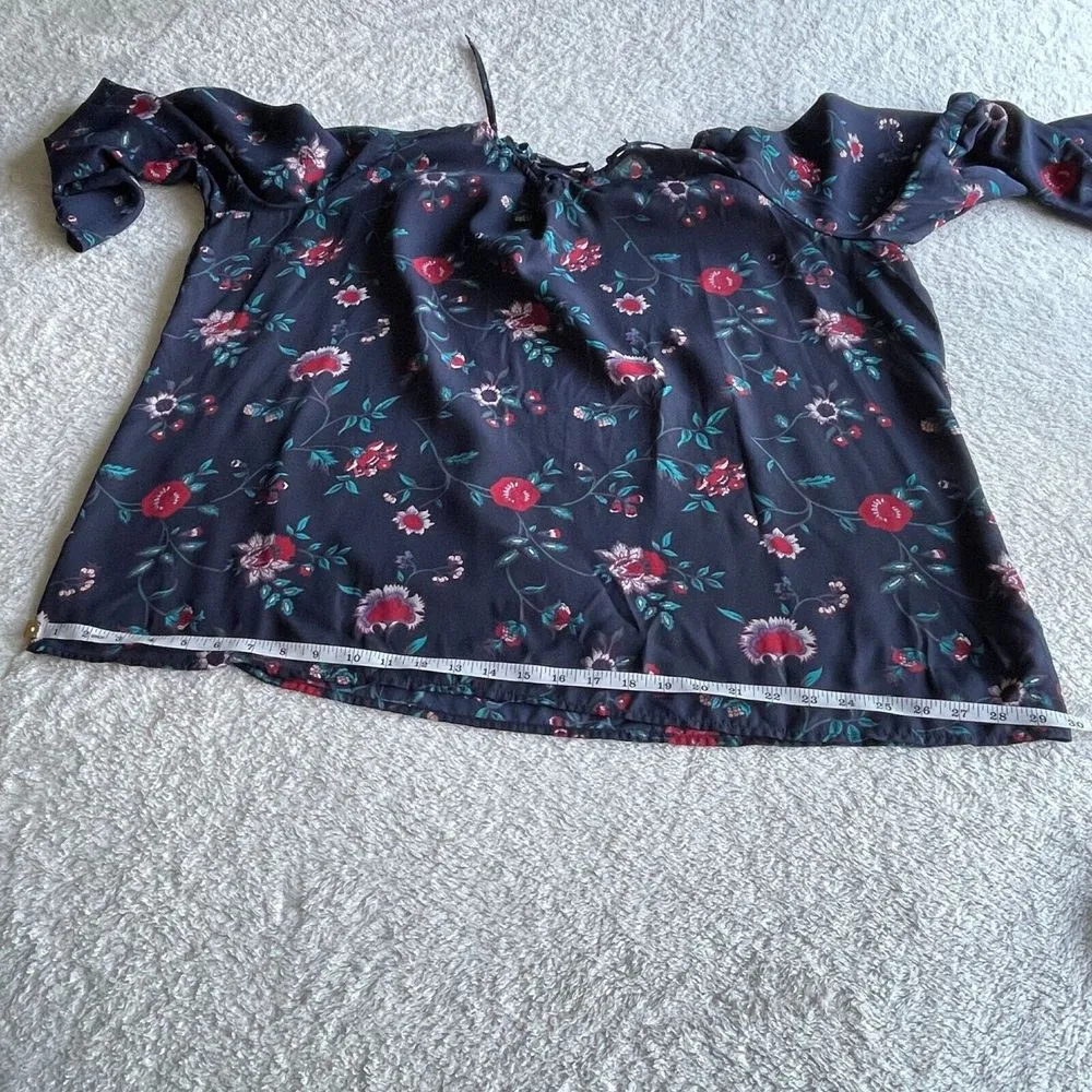 Faded Glory Floral Top Blouse Womens Size 3X Dark Navy Lace Up Bell Sleeve Boho‎ - Image 9