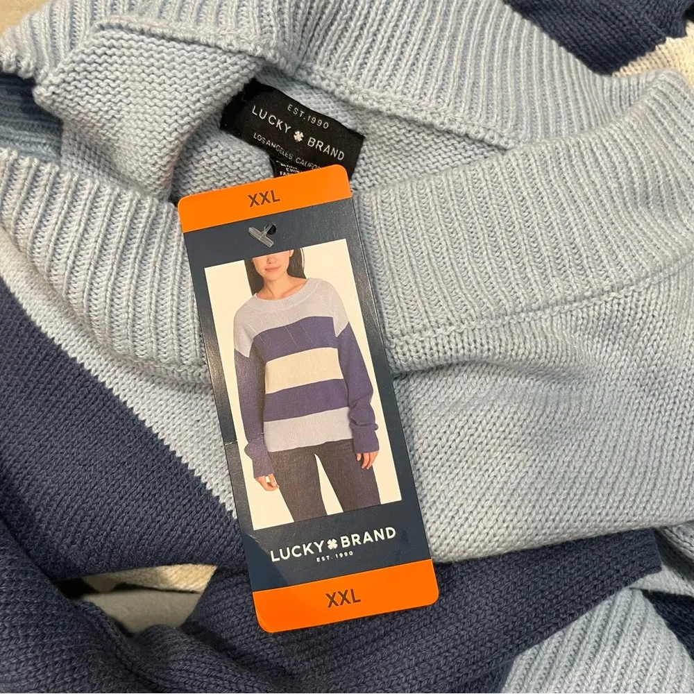 NEW Lucky Brand Blue Stripe Relaxed Fit Cable Knit Sweater Women’s Plus size XXL - Image 6