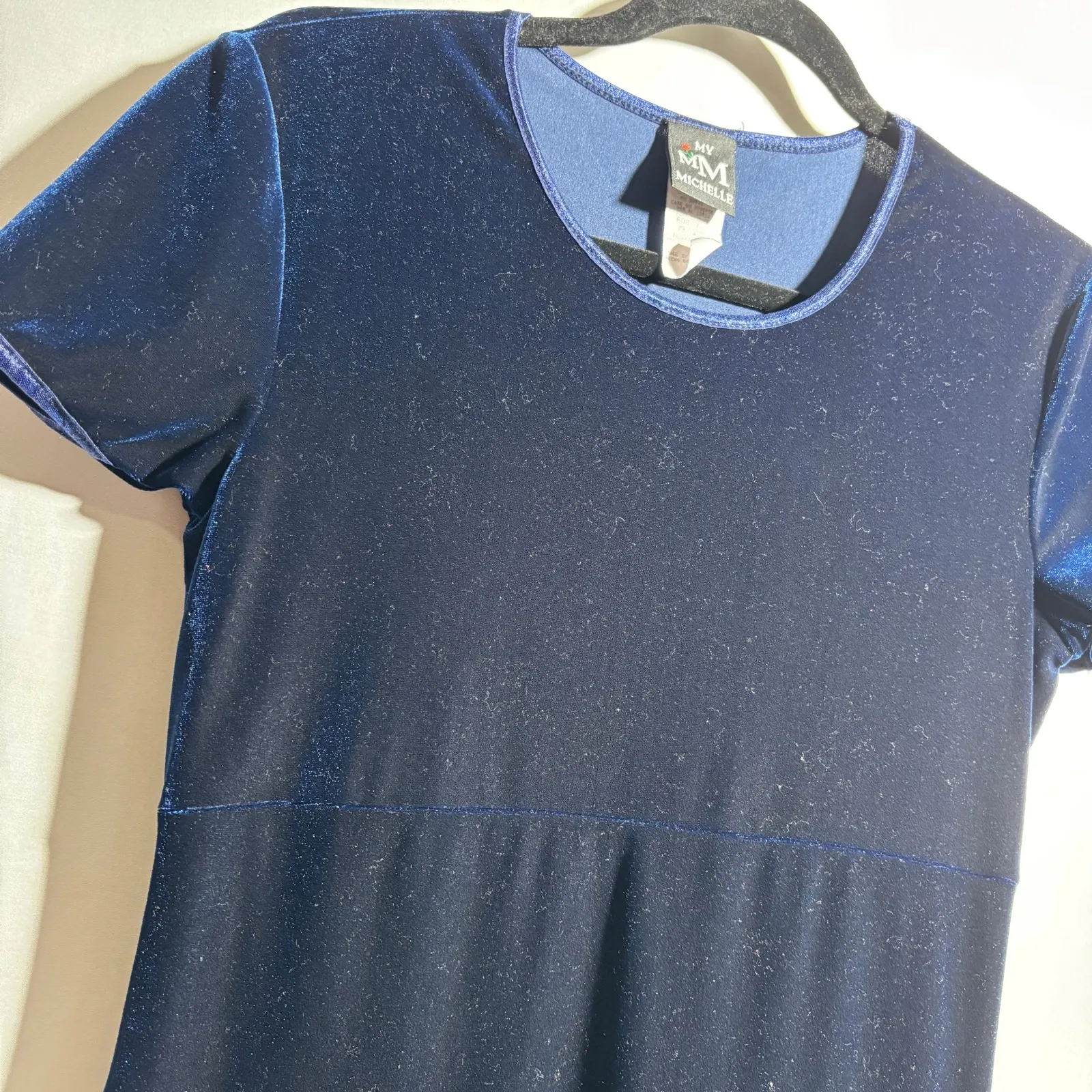 VTG 90s MY MICHELLE Navy Blue Velvet Maxi Dress Short Sleeve Empire Waist M Goth - Image 7