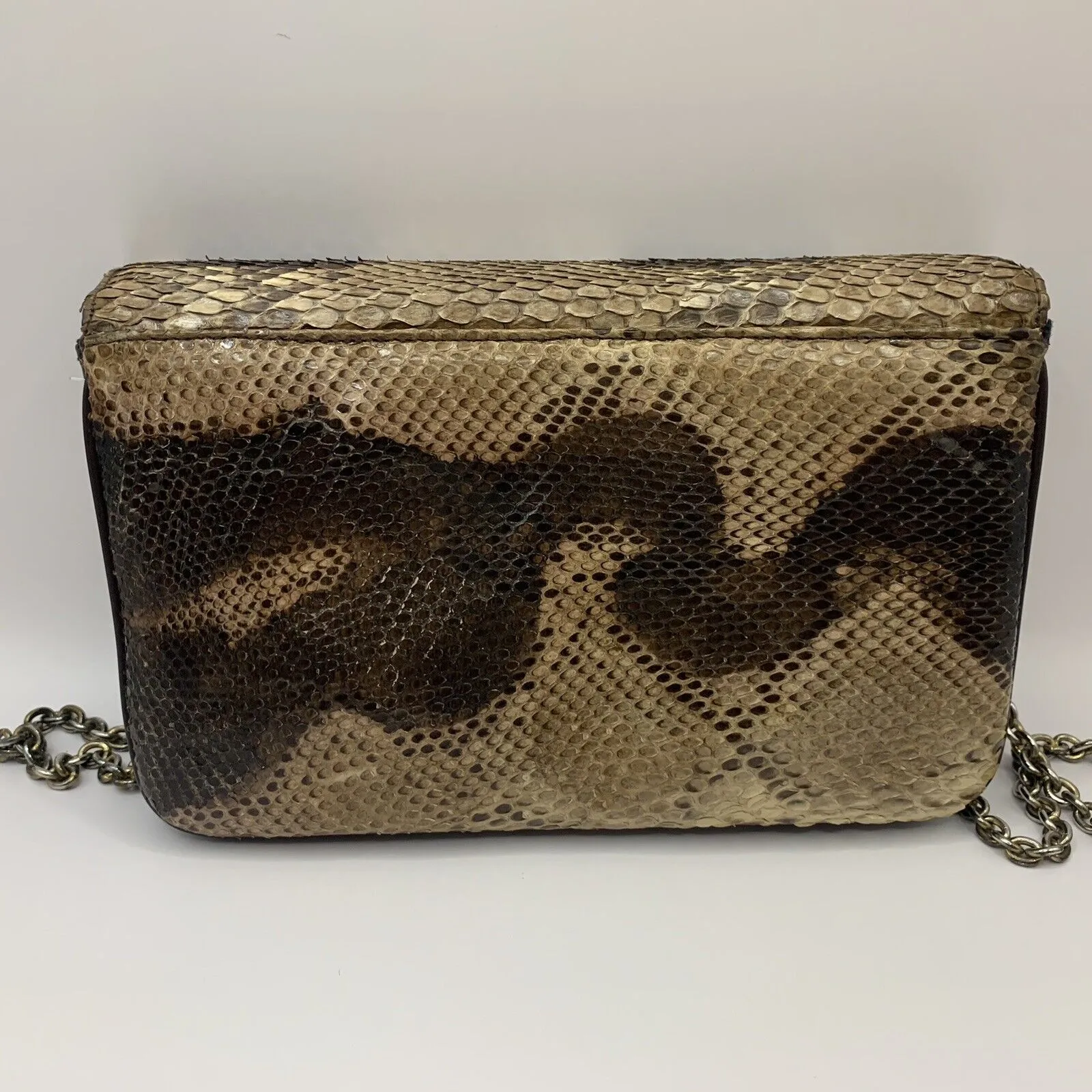 Vintage Reptile Snake Purse Brown Crossbody Chain Animal Glam Retro Exotic - Image 2