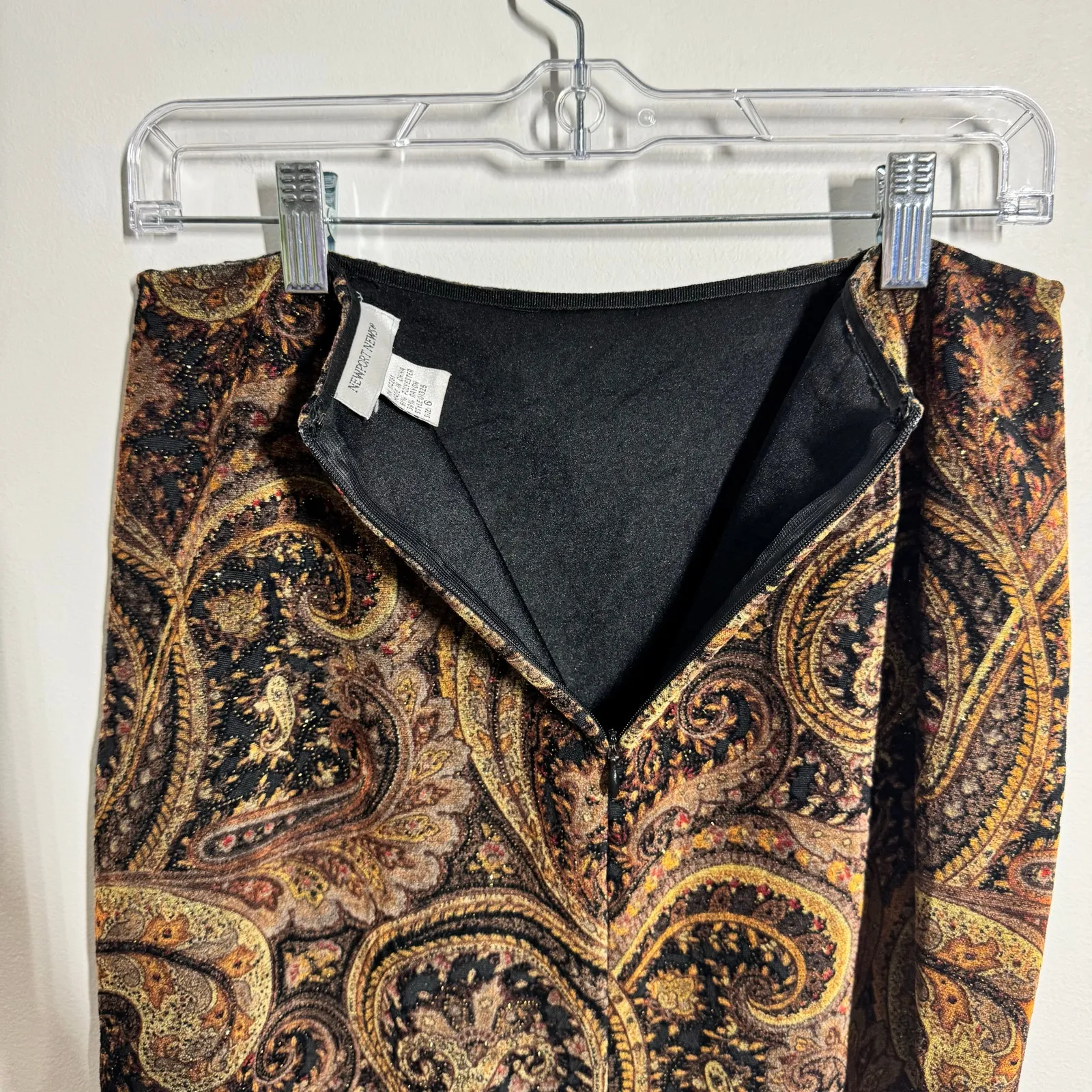 Newport News Skirt Women 6 Brown Black Gold Sparkle Paisley Velvet Y2K 90s Fall - Image 5