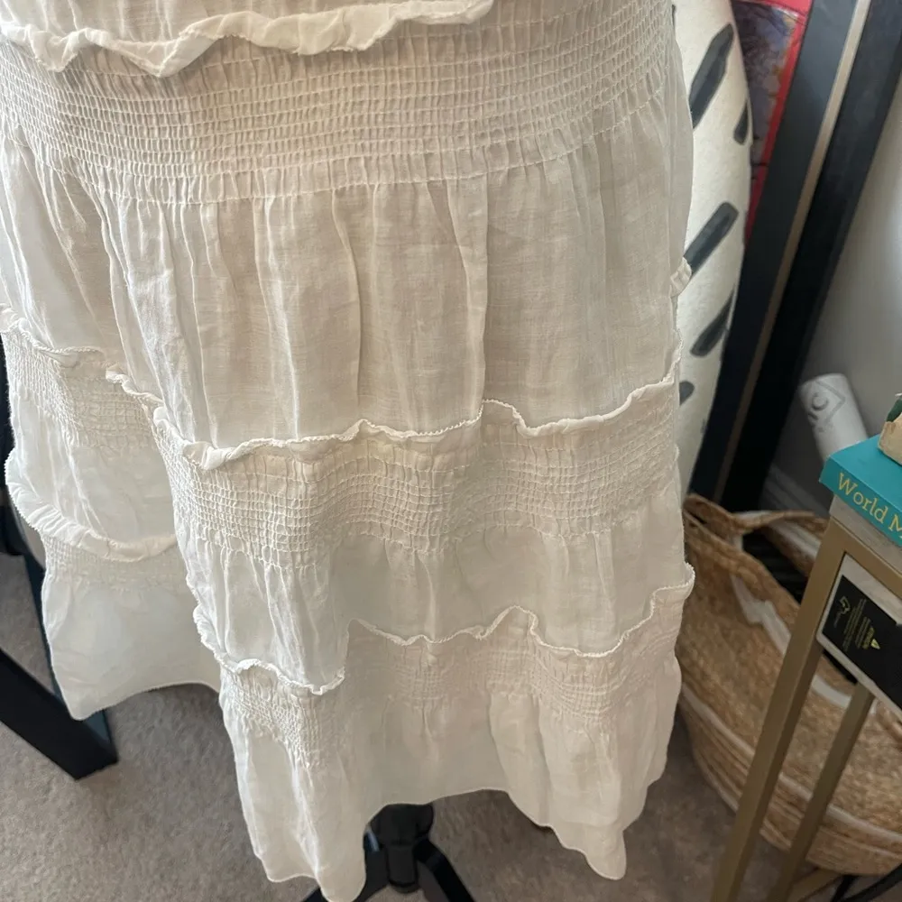 Women’s Theory White Tiered Sundress Spaghetti Strap Boho Peasant Vacation Flowy - Image 3