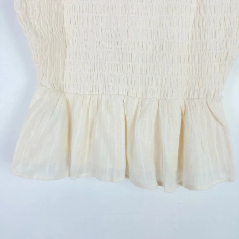 NWT Aerie Smocked V-Neck Babydoll Top Cropped Ivory Size Small S NEW - Image 11