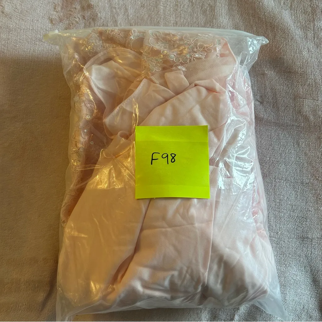 Light pink chiffon short sleeveMother of the Bride dress sequins appliqué size 6 - Image 10