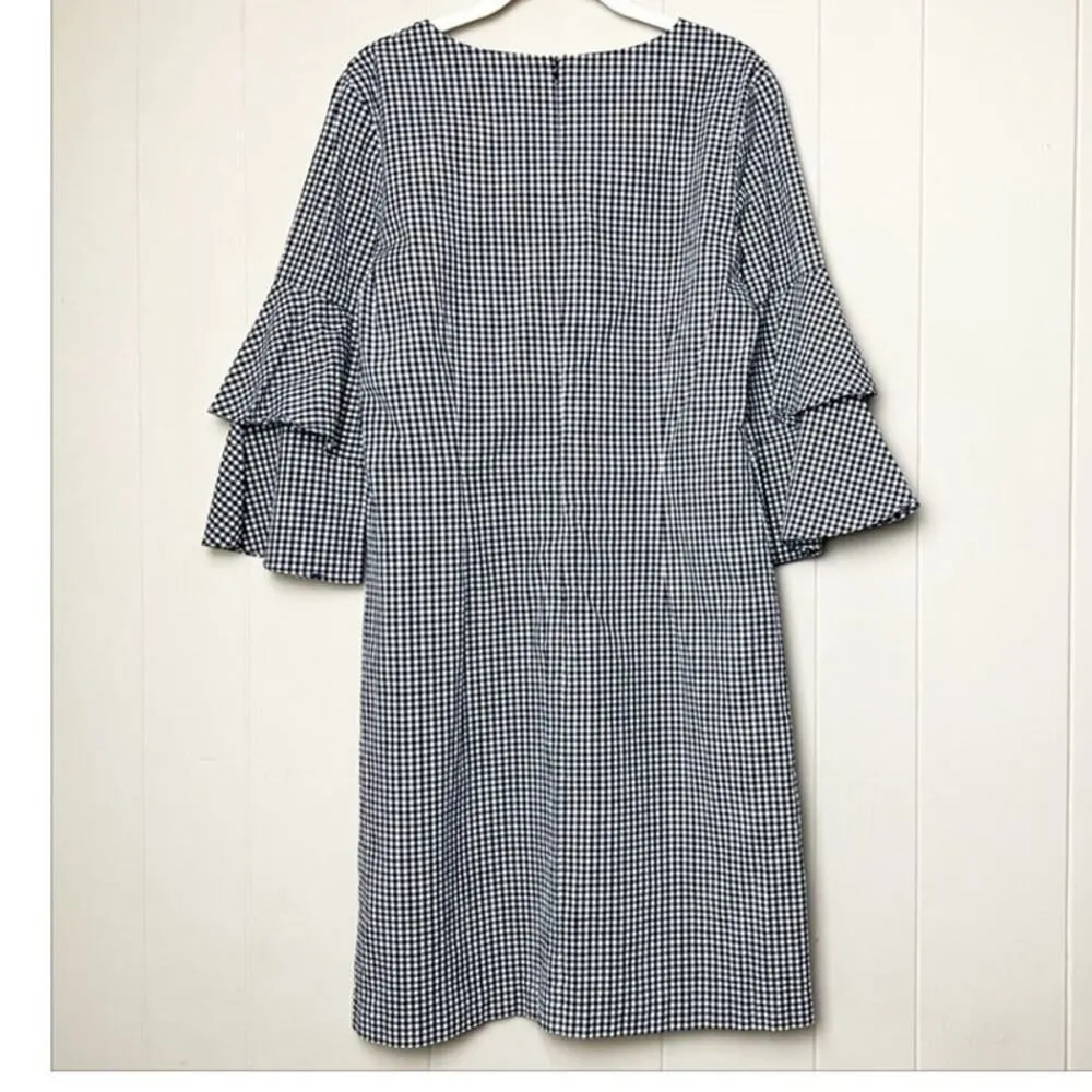 J. McLaughlin Letty Bell Sleeve Gingham Shift Dress with Bell Sleeves Sz L - Image 13