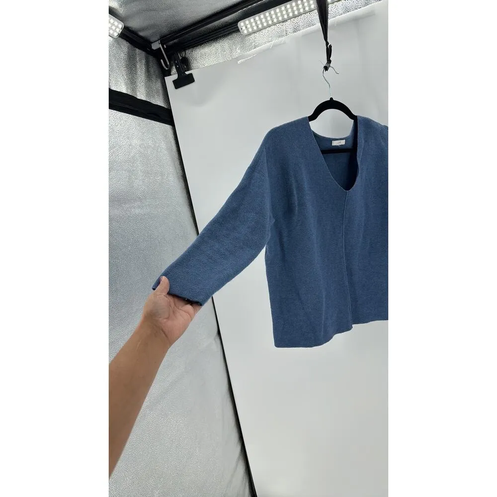 J.Jill blue cotton blend v neck oversized sweater boxy loose fit office coastal - Image 4