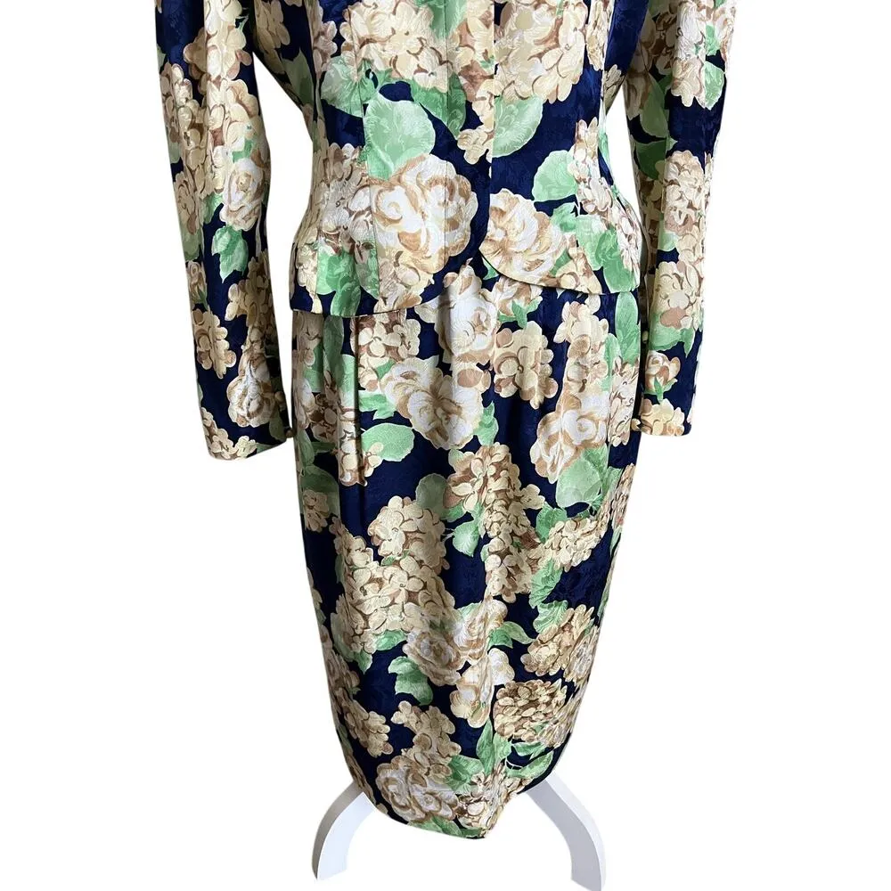 Vtg Talbots by Adrianna Pappel Silk Floral Suit Set Top and Skirt size 4 - Image 4