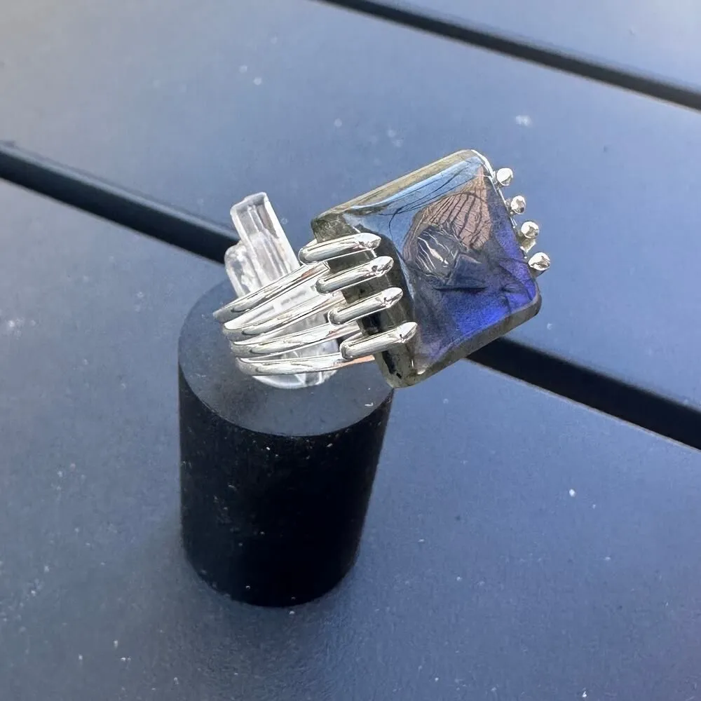 Labradorite Madagascar Sterling Silver Ring Size 8 Blue - Image 7