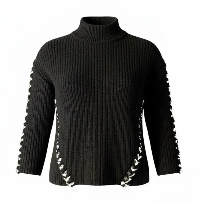 Tabala rasa Sousi Tie Sweater wool mock neck black ribbed braided M Size M - Image 1