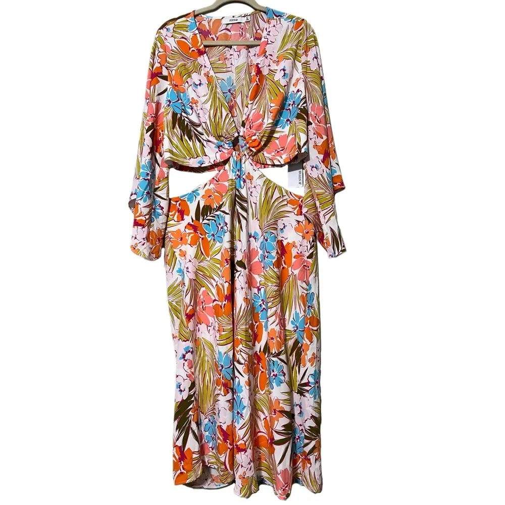 JUSTFAB size 3X retro cutout dress palm beach floral print kimono sleeves lined - Image 2