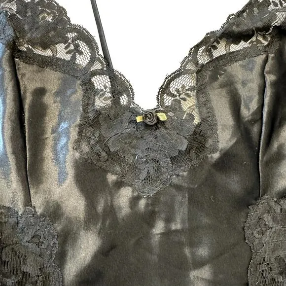 Black Satin Nightgown Dress Slip Lingerie Women's Size Small Lace - Image 2