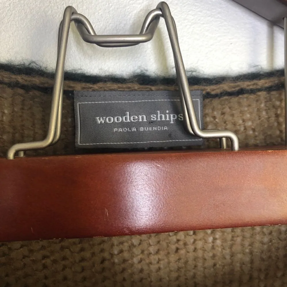 Wooden Ship Brown Knit Pocket Crewneck Sweater S M Small Medium Soft Tan - Image 3