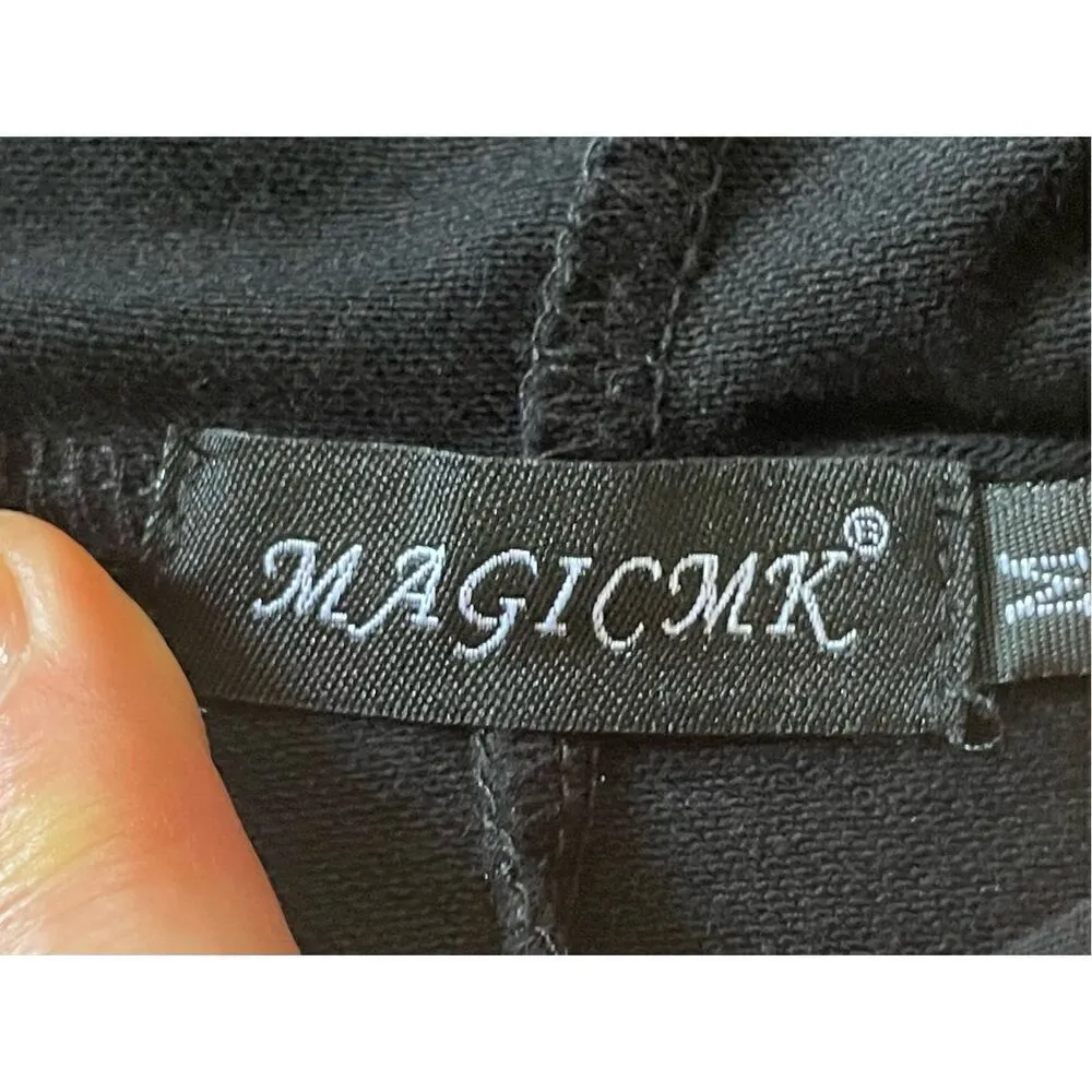 MAGICMK Women Long Sleeve Print Lips Slim Fitted Knee Length Sweatshirt with Poc Black Size M - Image 3