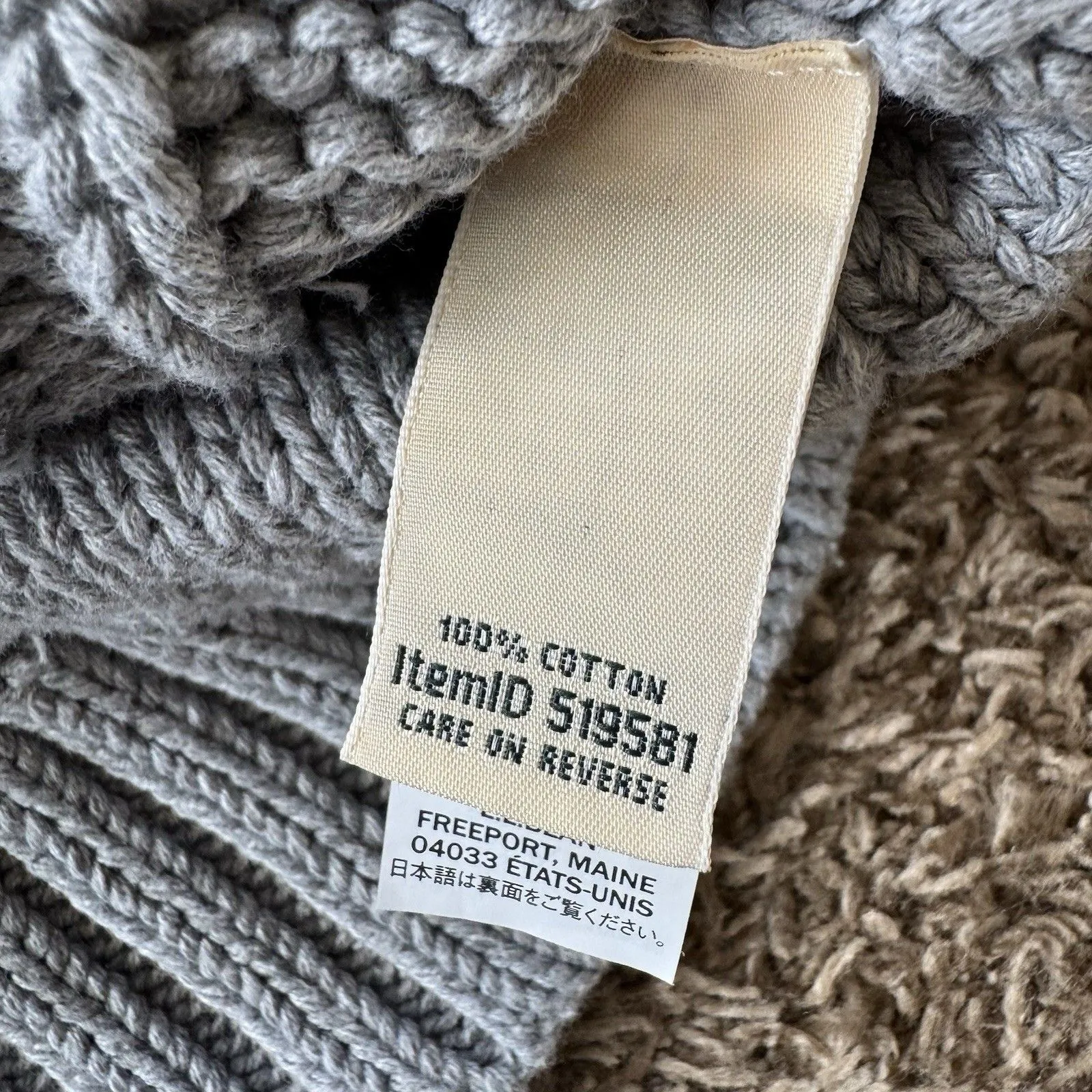 LL BEAN Womens Medium Fisherman Cable Knit Button Up Grey Cardigan Sweater Heavy - Image 4