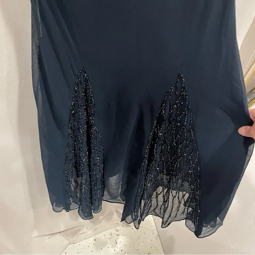 Black / navy y2K beaded drop waist chevron sleeve midi dress whimsigoth flutter Size M - Image 14