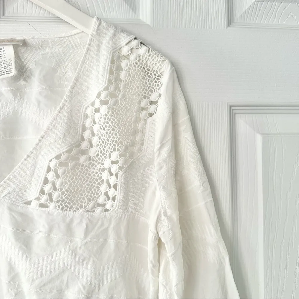 La Blanca White Embroidered Eyelet V Neck Swim Cover Up Dress Small Bell Sleeves - Image 7