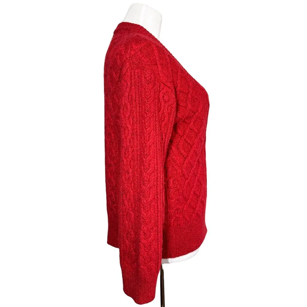 Vince Merino Wool Cashmere Blend Cable Knit V Neck Sweater In Cherry Red Small - Image 3
