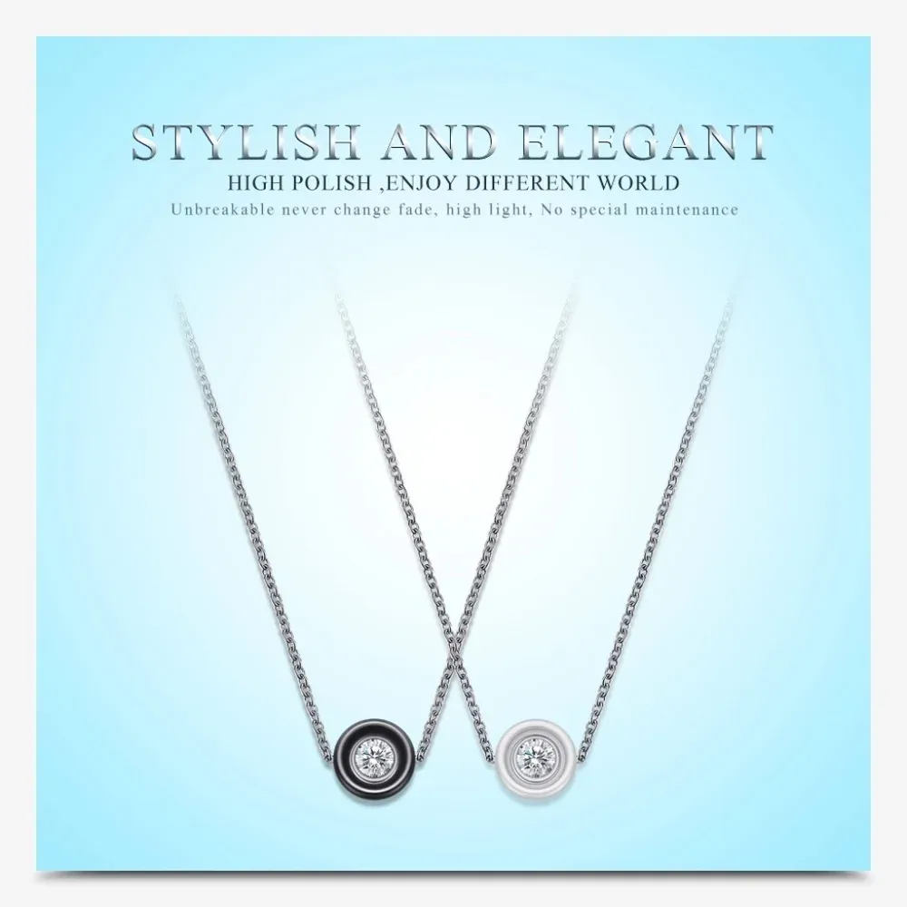 NEW 18k Gold Plated White Ceramic Bezel Set Diamond Pendant‎ Necklace, 18-20” - Image 4