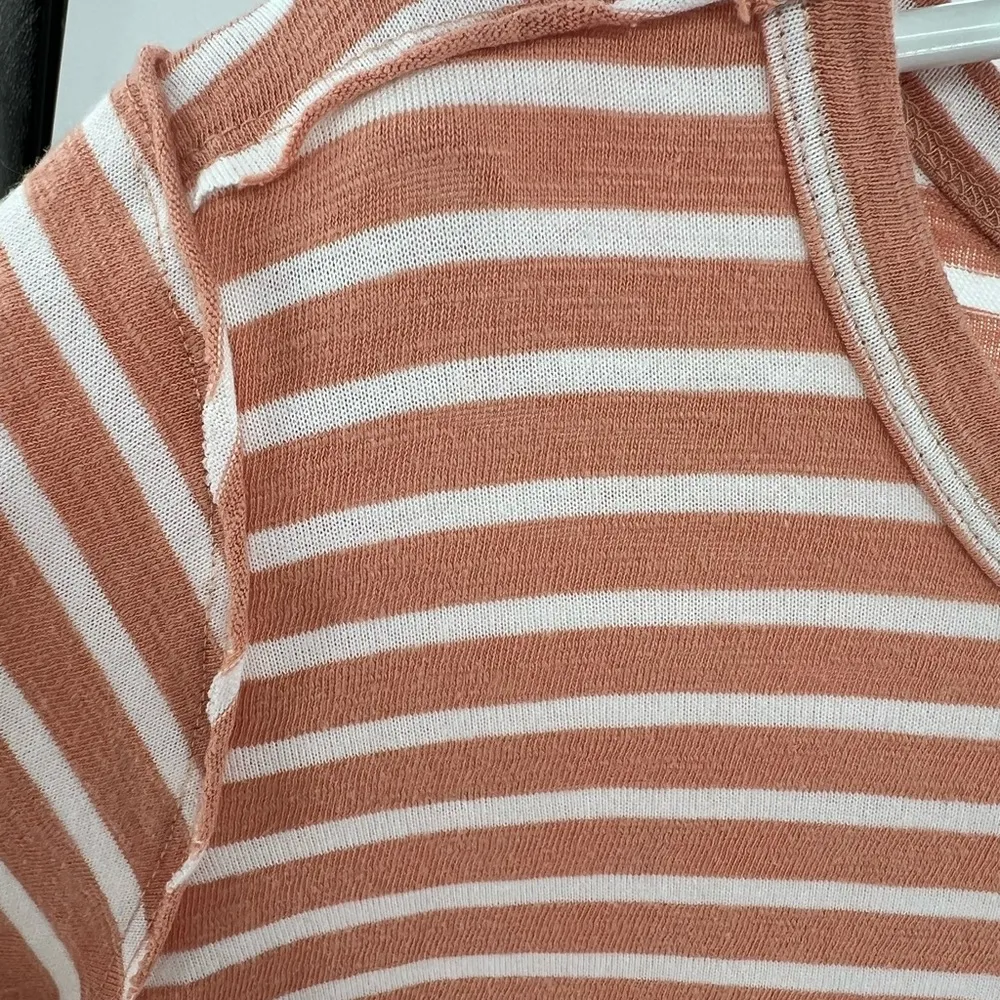 Umgee striped roll tab sleeve midi t-shirt dress side slits casual M travel - Image 6