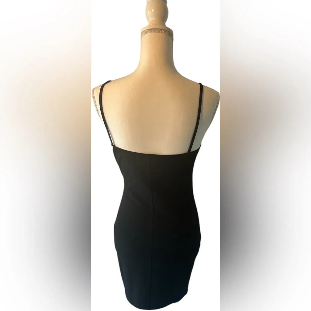 “Black Slip Dress with Side Slit – Minimalist Little Black Dress” - Image 3