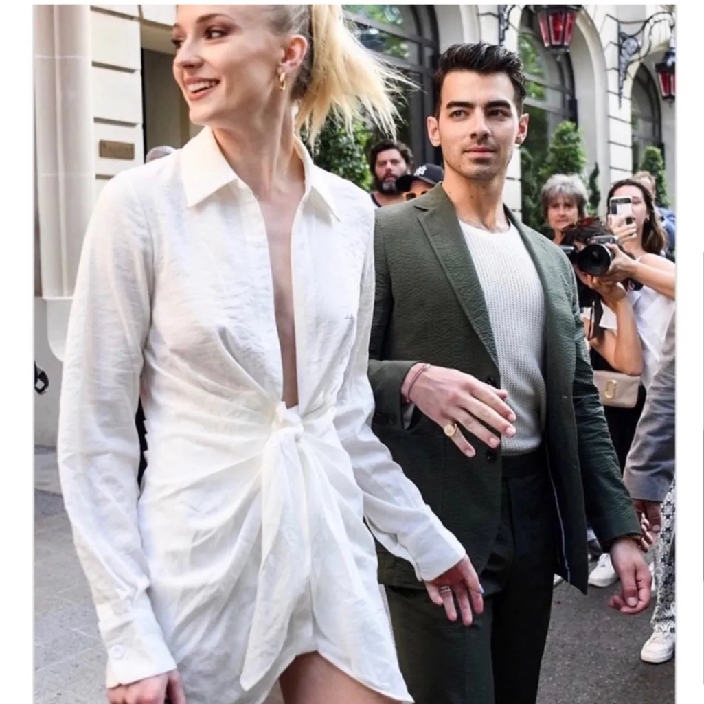 CHOOSY Elegant White Deep Plunge Sexy Shirt Dress Long Sleeve Mini NWT Boutique Size 6 - Image 6