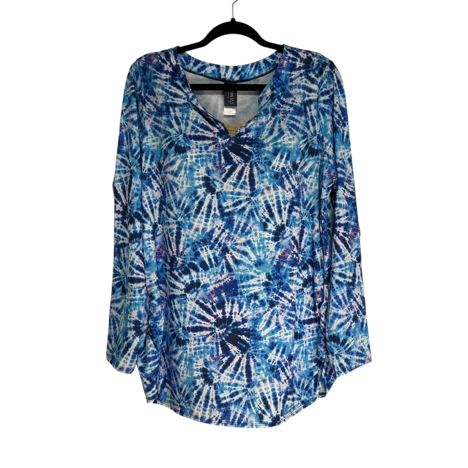 SWIM365 Tie Dye V Neck Long Sleeve Tunic Top Women Size 16 Blue White - Image 2