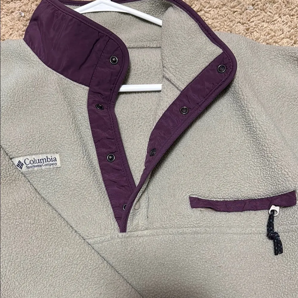Columbia Heather Gray and Deep Purple Fleece Jacket - Image 2