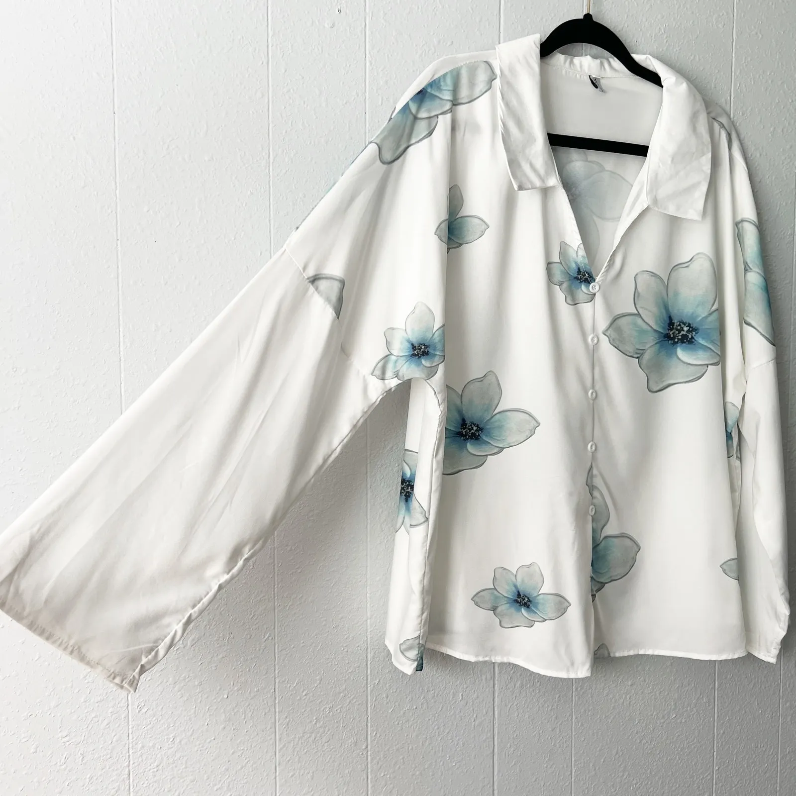 Miss Look Floral Top Womens Large Mature Modest Art Lightweight Career Workwear White - Image 5