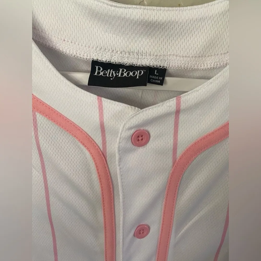 Betty Boop Shirt Womens L Baseball Jersey Novelty Button Down Uniform Top Retro - Image 2