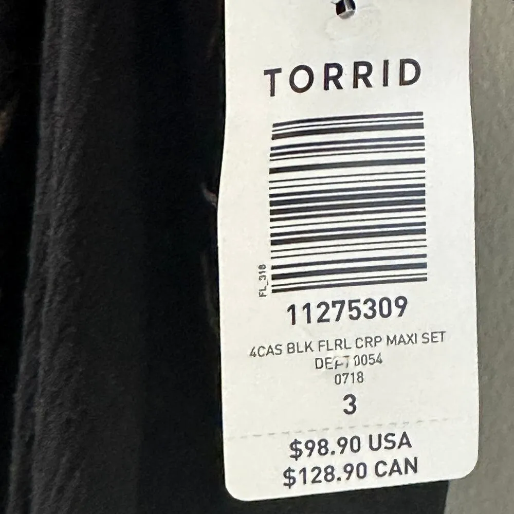 NWT Torrid Maxi Gauze Set Top Womens 3X Black Floral Off Shoulder Boho Whimsy - Image 5