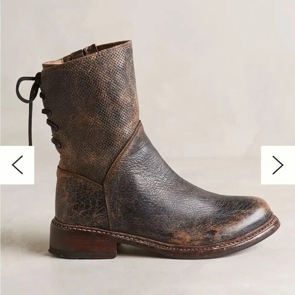 New Bed Stu Anthropologie Newark Distressed Lace‎ Up Riding Western Boots 9.5 Brown - Image 2
