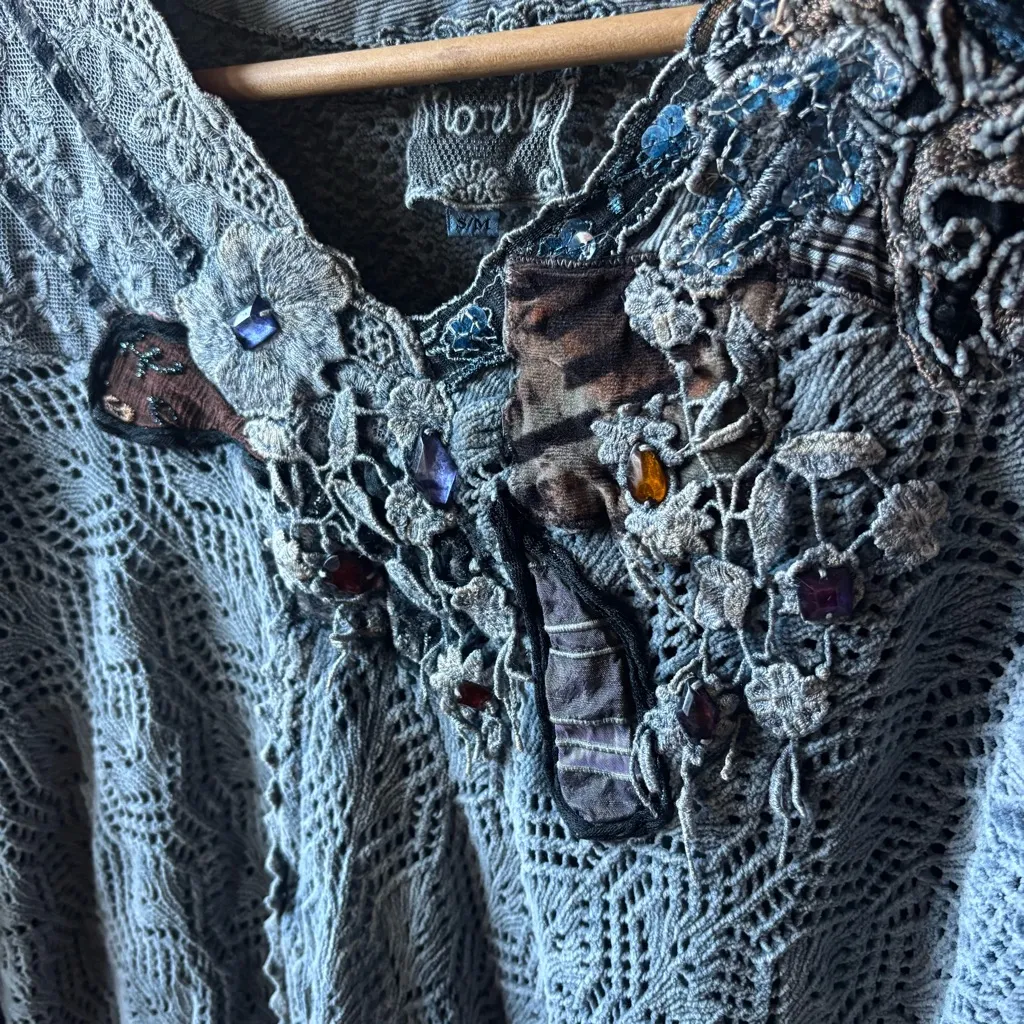 Morilù Knit Lace and Gemstone Sweater Blue - Image 6