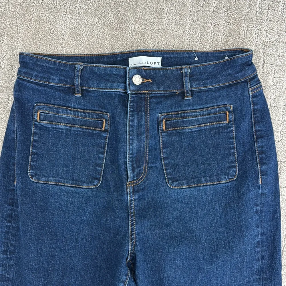 Loft “The Slim Flare” dark wash jean kick flare bootcut mini patch pocket - Image 5