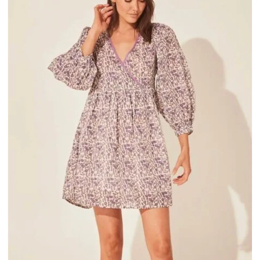 Daughters of India Binita Mini Dress Violet Floral Boho Cotton XS NWT Purple - Image 14